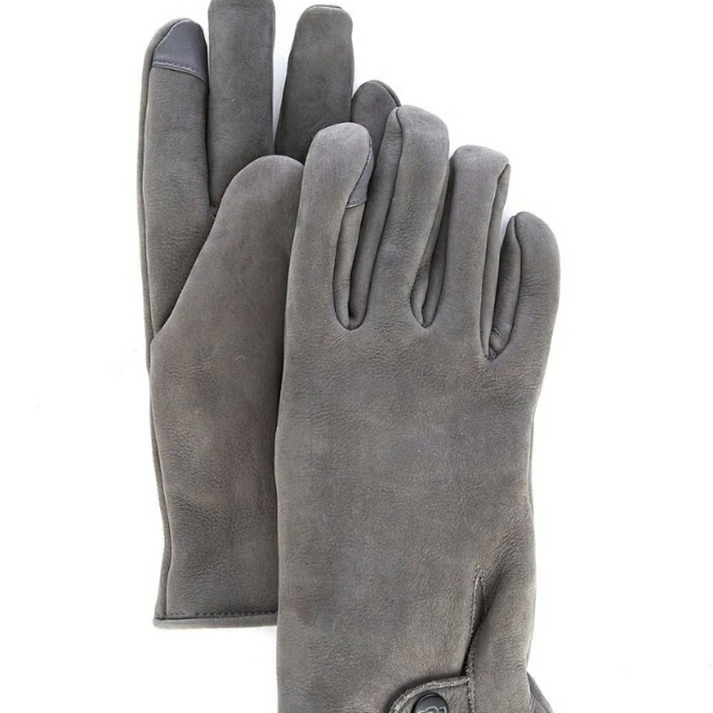 NWT UGG Men's Tabbed Splice Vent Leather Glove - Metal (grey)